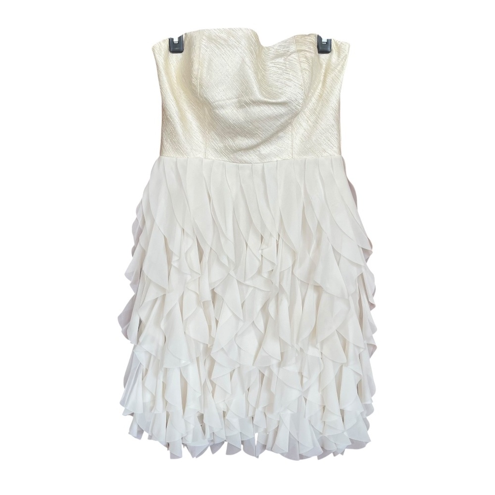 A. Drea White Ivory Gold Strapless Ruffle Party Cocktail Mini Dress Size L